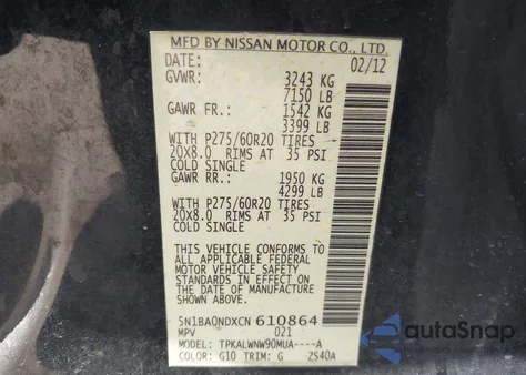 2012 Nissan Armada Platinum из США, поврежденный, VIN 5N1BA0NDXCN610864